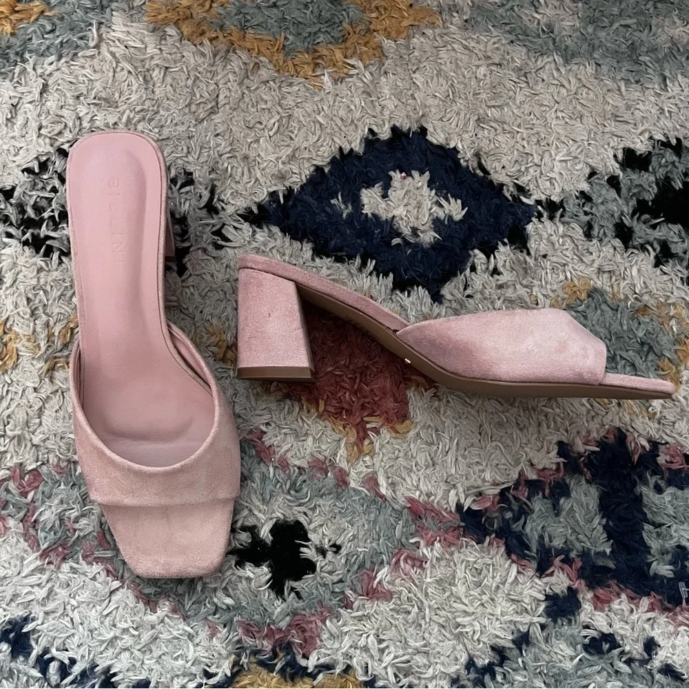 Petal & Pup Billini Quinea Dusty Rose Pink Suede Mid Peep Toe Mule Heels 9
